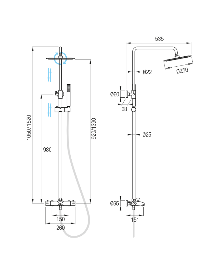CONJUNTO DUCHA CROMO BALI TERMOSTÁTICA